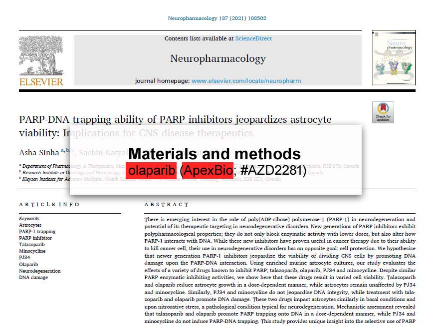 美国APExBIO中文官网 Olaparib (AZD2281, Ku0059436)Potent PARP1/PARP2