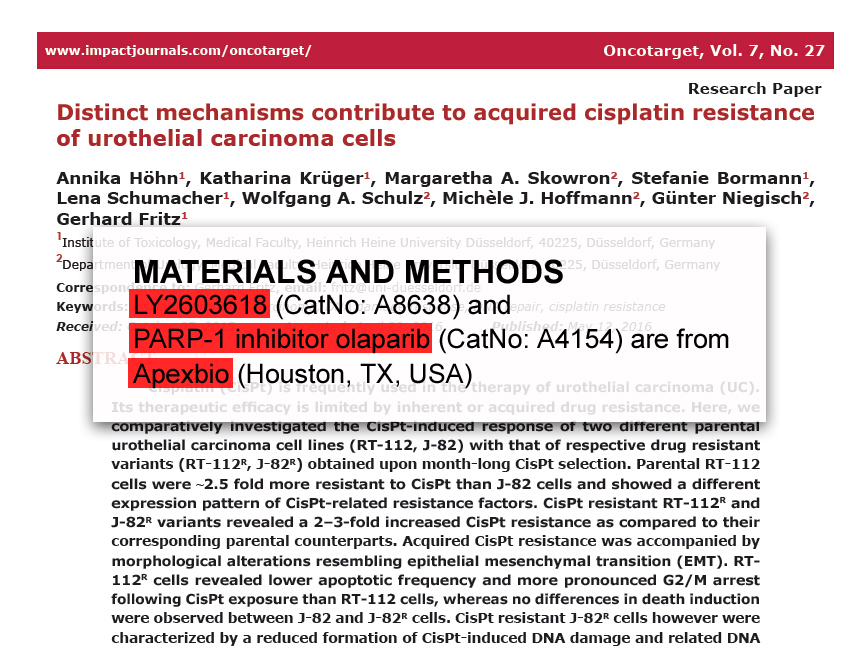 美国APExBIO中文官网 Olaparib (AZD2281, Ku0059436)Potent PARP1/PARP2